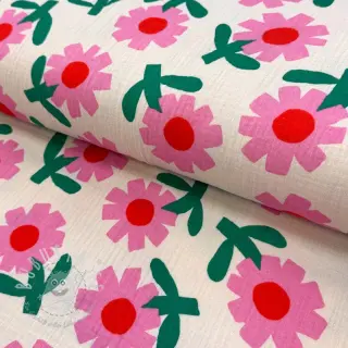 Double gauze/musselin Flowers natural/pink by JENNIFER BOURON ORGANIC