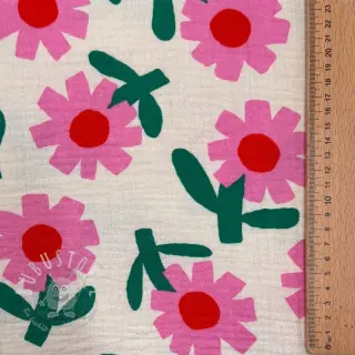Double gauze/musselin Flowers natural/pink by JENNIFER BOURON ORGANIC