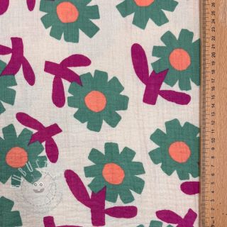 Double gauze/musselin Flowers green by JENNIFER BOURON ORGANIC