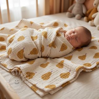 Double gauze/musselin Pears ochre by JENNIFER BOURON ORGANIC