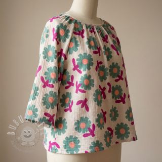 Double gauze/musselin Flowers green by JENNIFER BOURON ORGANIC