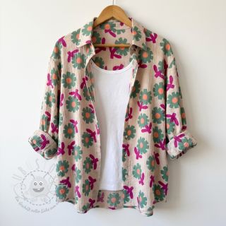 Double gauze/musselin Flowers green by JENNIFER BOURON ORGANIC