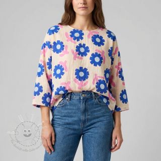 Double gauze/musselin Flowers blue by JENNIFER BOURON ORGANIC