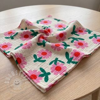 Double gauze/musselin Flowers natural/pink by JENNIFER BOURON ORGANIC