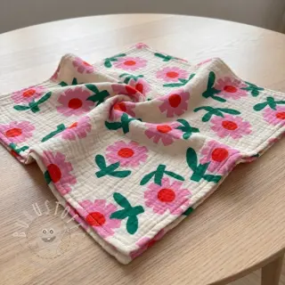 Double gauze/musselin Flowers natural/pink by JENNIFER BOURON ORGANIC