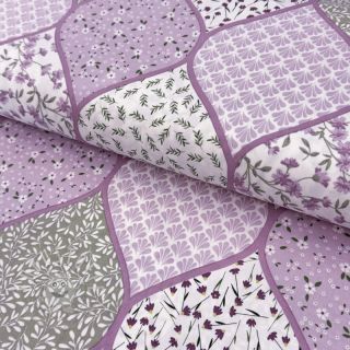 Baumwollstoff Flowers patchwork lilac
