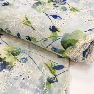 Baumwollstoff mit Beimischung EMBROIDERY Rose green