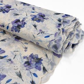Baumwollstoff mit Beimischung EMBROIDERY Rose blue