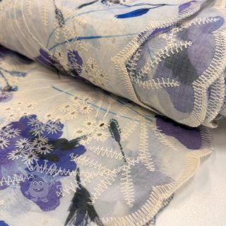 Baumwollstoff mit Beimischung EMBROIDERY Rose blue