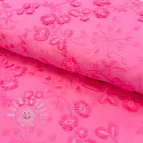 Baumwollstoff EMBROIDERY Catchy leaves pink