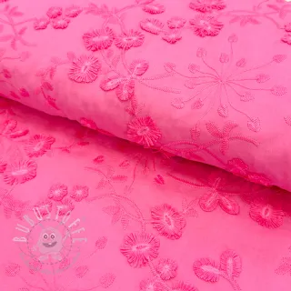 Baumwollstoff EMBROIDERY Catchy leaves pink