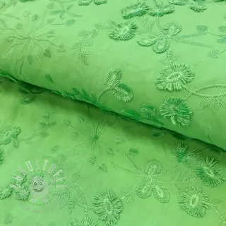 Baumwollstoff EMBROIDERY Catchy leaves green