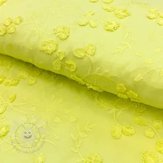 Baumwollstoff EMBROIDERY Catchy leaves lime