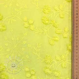 Baumwollstoff EMBROIDERY Catchy leaves lime