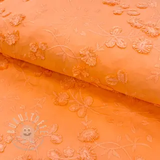 Baumwollstoff EMBROIDERY Catchy leaves orange