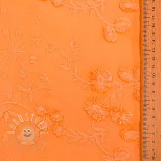 Baumwollstoff EMBROIDERY Catchy leaves orange