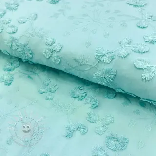 Baumwollstoff EMBROIDERY Catchy leaves aqua