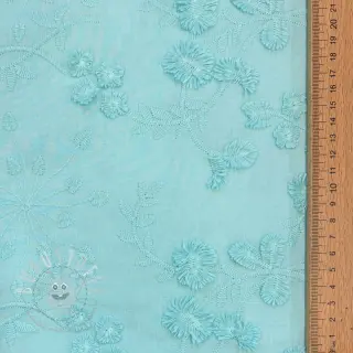 Baumwollstoff EMBROIDERY Catchy leaves aqua
