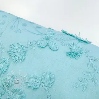 Baumwollstoff EMBROIDERY Catchy leaves aqua