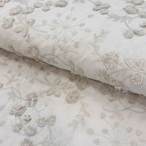 Baumwollstoff EMBROIDERY Catchy leaves beige