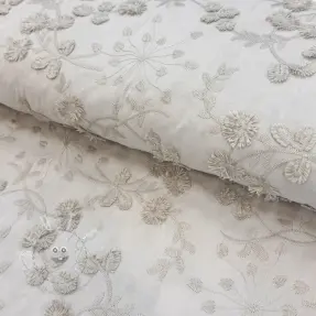 Baumwollstoff EMBROIDERY Catchy leaves beige