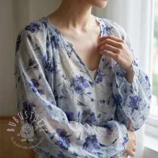 Baumwollstoff mit Beimischung EMBROIDERY Rose blue