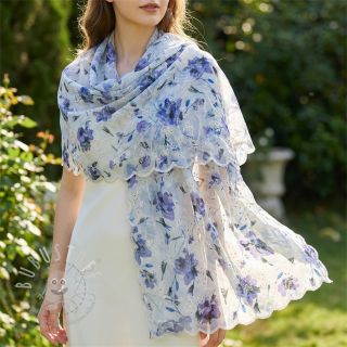 Baumwollstoff mit Beimischung EMBROIDERY Rose blue