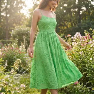 Baumwollstoff EMBROIDERY Catchy leaves green