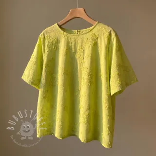 Baumwollstoff EMBROIDERY Catchy leaves lime