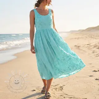 Baumwollstoff EMBROIDERY Catchy leaves aqua