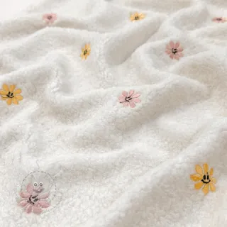 Mantelstoff TEDDY EMBROIDERY Smiley flowers yellow