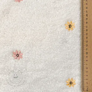 Mantelstoff TEDDY EMBROIDERY Smiley flowers yellow