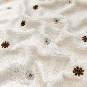 Mantelstoff TEDDY EMBROIDERY Smiley flowers choco