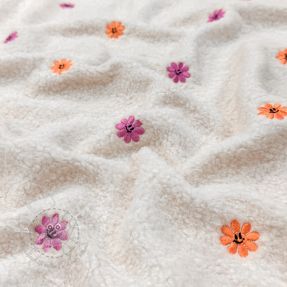 Mantelstoff TEDDY EMBROIDERY Smiley flowers orange