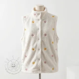 Mantelstoff TEDDY EMBROIDERY Smiley flowers yellow