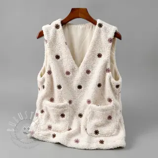 Mantelstoff TEDDY EMBROIDERY Smiley flowers old pink