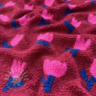 Mantelstoff TEDDY JACQUARD Tulips dark red