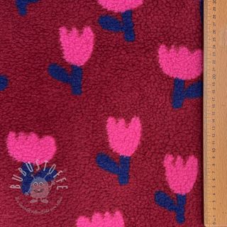 Mantelstoff TEDDY JACQUARD Tulips dark red