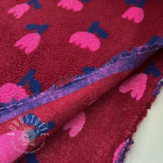 Mantelstoff TEDDY JACQUARD Tulips dark red
