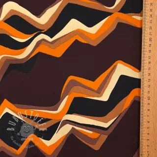 Baumwollstoff SATIN Abstract waves dark brown