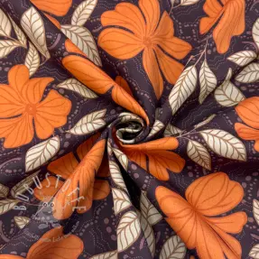 Baumwollstoff SATIN Autumn flowers dark brown