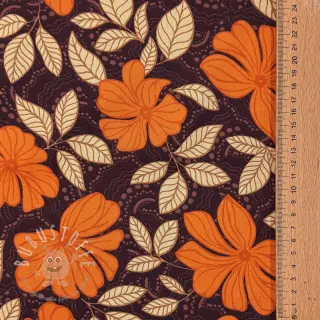 Baumwollstoff SATIN Autumn flowers dark brown