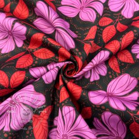 Baumwollstoff SATIN Autumn flowers dark red