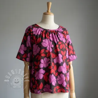 Baumwollstoff SATIN Autumn flowers dark red