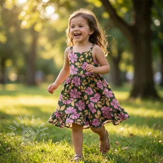 Baumwollstoff SATIN Autumn flowers dark green