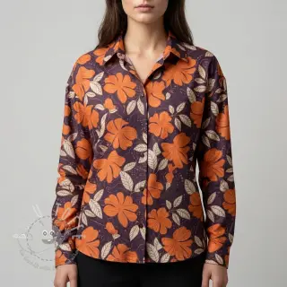 Baumwollstoff SATIN Autumn flowers dark brown