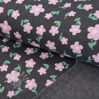 Sweat kuschel Flowers indigo melange