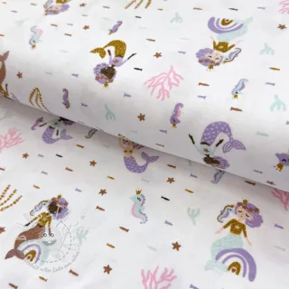 Jersey GLITTER Mermaids white digital print