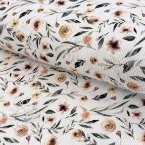 Jersey WAFFLE Flowers white digital print