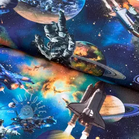 Baumwollstoff Space navy digital print